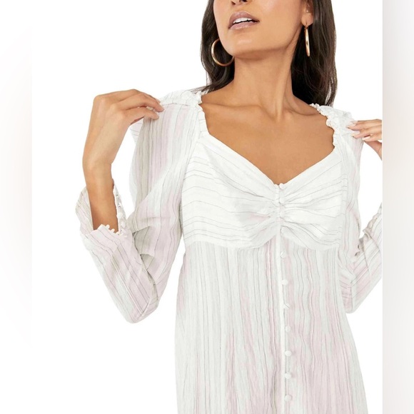 Free People Luna Button Down Pin Stripe Puff Long Sleeve Maxi Top XL - Picture 3 of 12